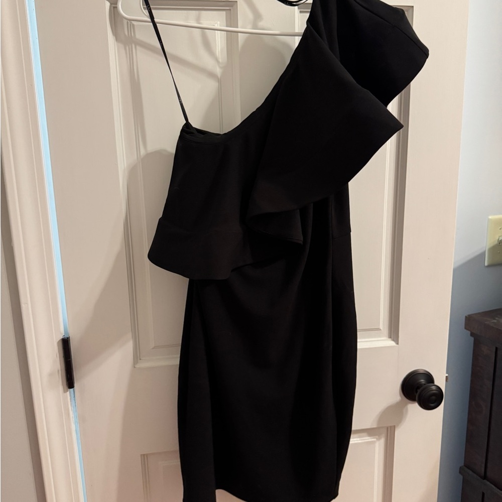 Lulu's Black One-Shoulder Ruffle Mini Dress - Picture 2 of 4